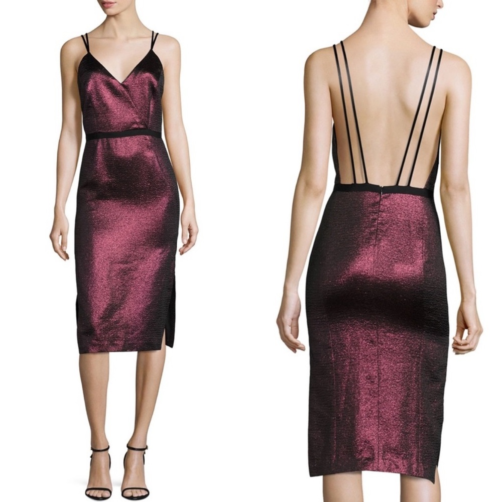 🆕 CINQ à SEPT Soleil Metallic Dress Cherry Metallic Party Wedding Guest NYE Chic